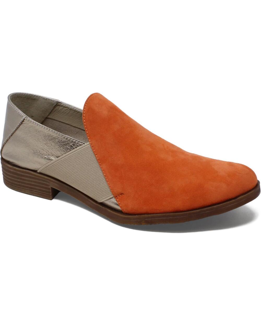 NEW DJANGO & JULIETTE women's kefect slip on shoes in orange-champange suede-lea